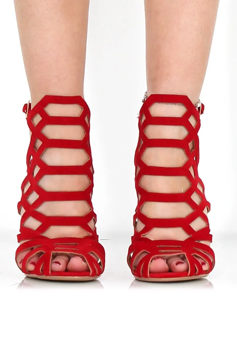 Merci Red Suede Caged Heels sold by Rebellious Fashion product image thumbnail 2