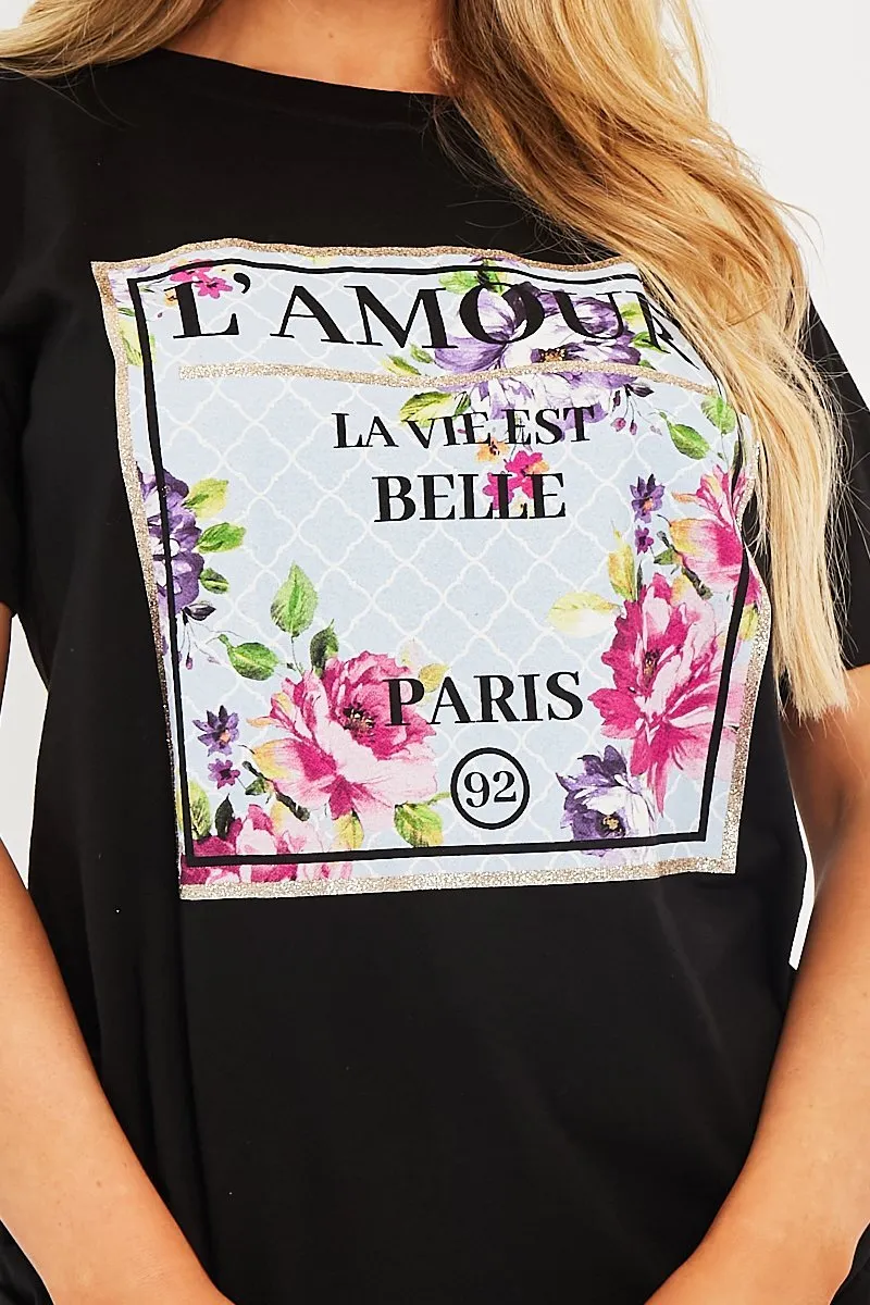 Black L'amour Slogan Graphic T-shirt - Leighna sold by Rebellious Fashion product image thumbnail 3