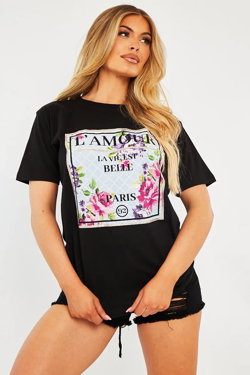 Black L'amour Slogan Graphic T-shirt - Leighna sold by Rebellious Fashion product image thumbnail 2