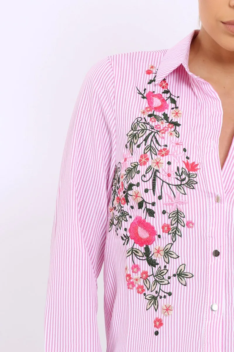 Pink Striped Floral Embroidered Shirt - Gianna sold by Rebellious Fashion product image thumbnail 4