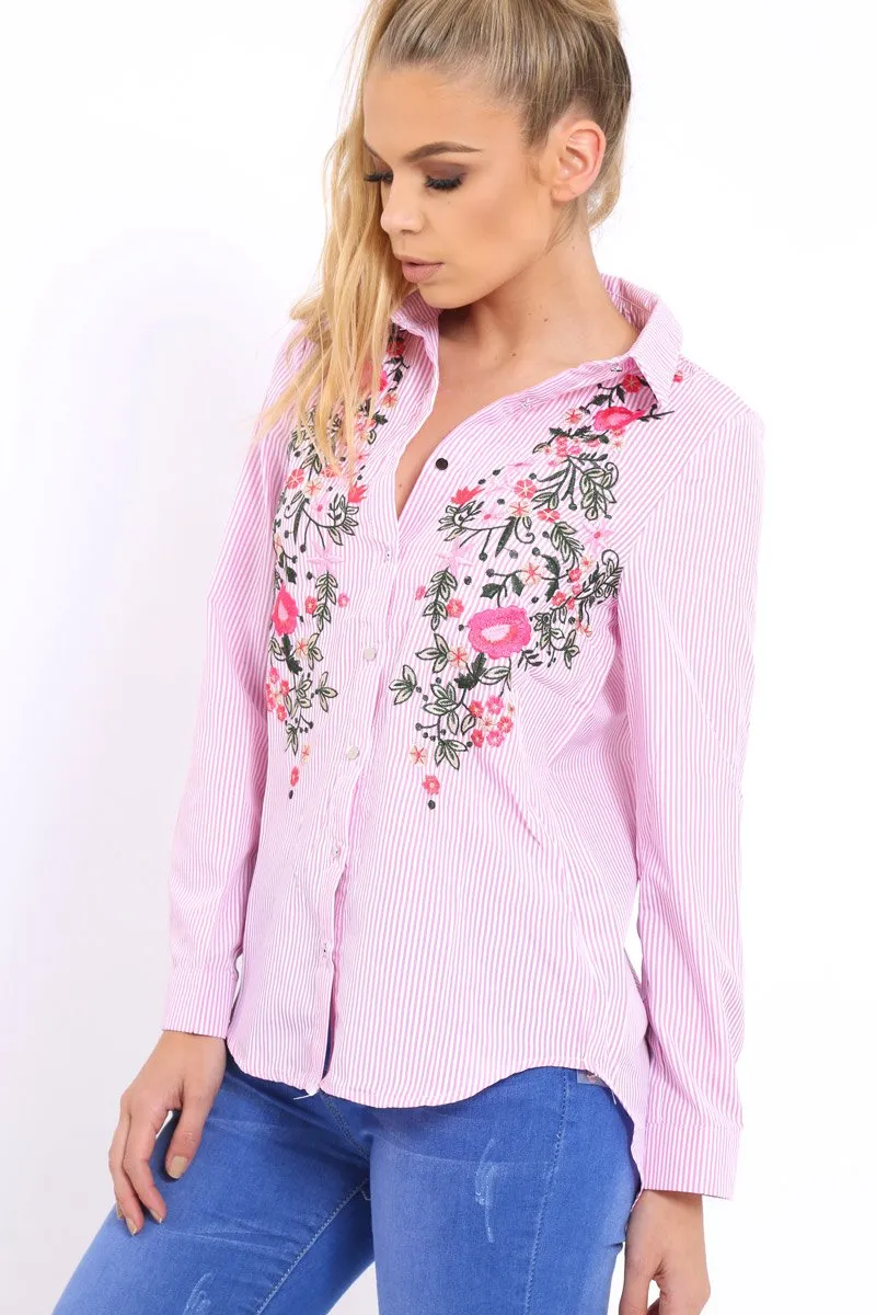 Pink Striped Floral Embroidered Shirt - Gianna sold by Rebellious Fashion product image thumbnail 2