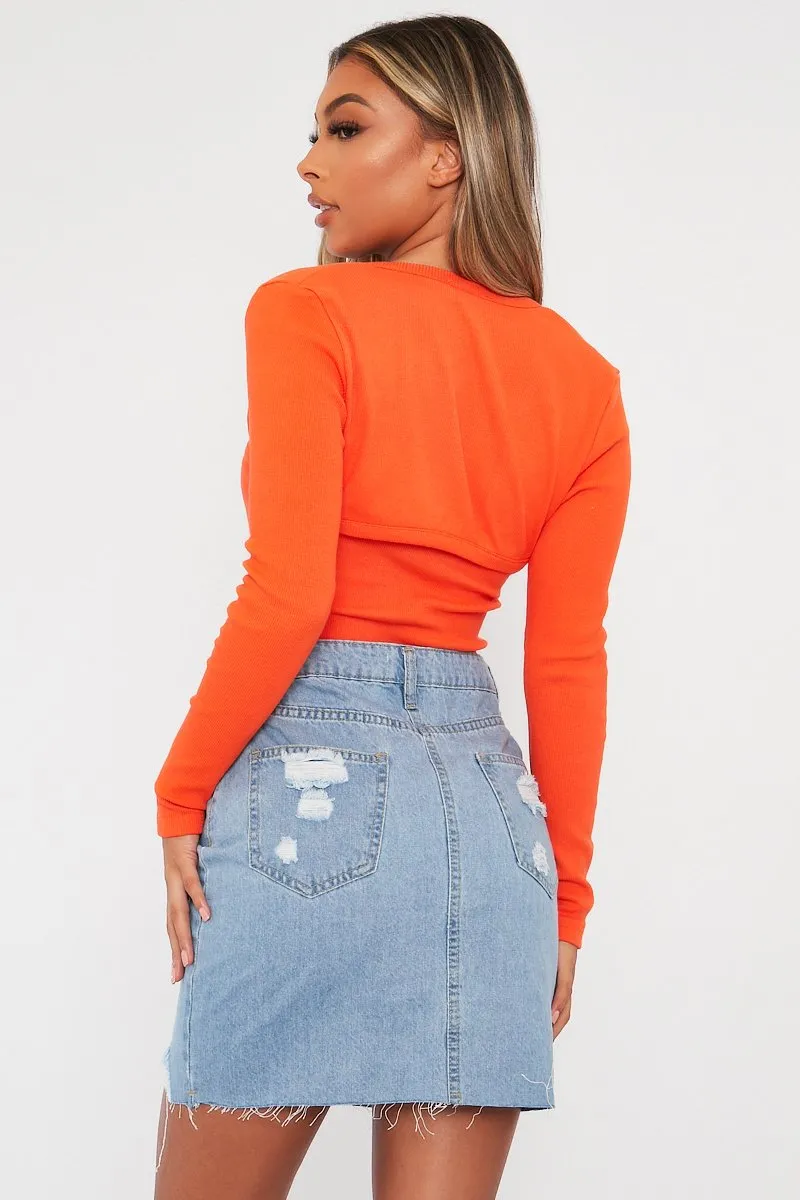 Orange Ribbed Arm Warmer Crop Top - Zylee sold by Rebellious Fashion product image thumbnail 3