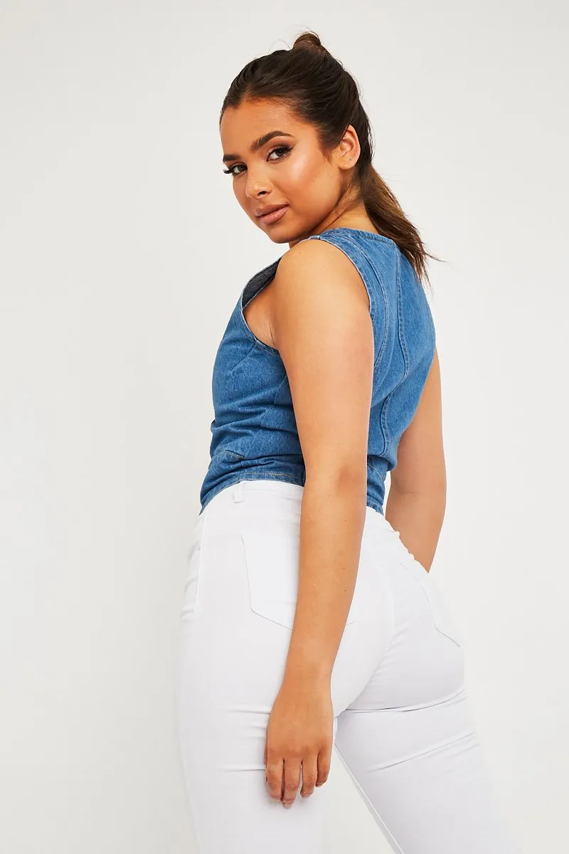 Mid Blue Denim Waistcoat - Kenda sold by Rebellious Fashion product image thumbnail 5