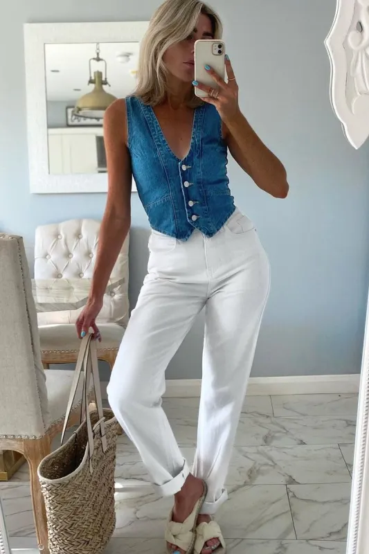 Mid Blue Denim Waistcoat - Kenda made by Rebellious Fashion