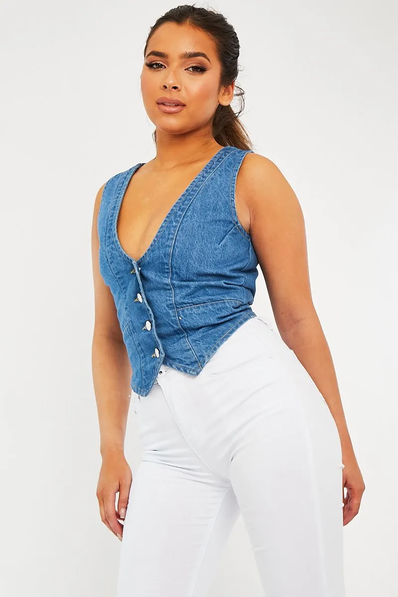 Mid Blue Denim Waistcoat - Kenda sold by Rebellious Fashion product image thumbnail 4