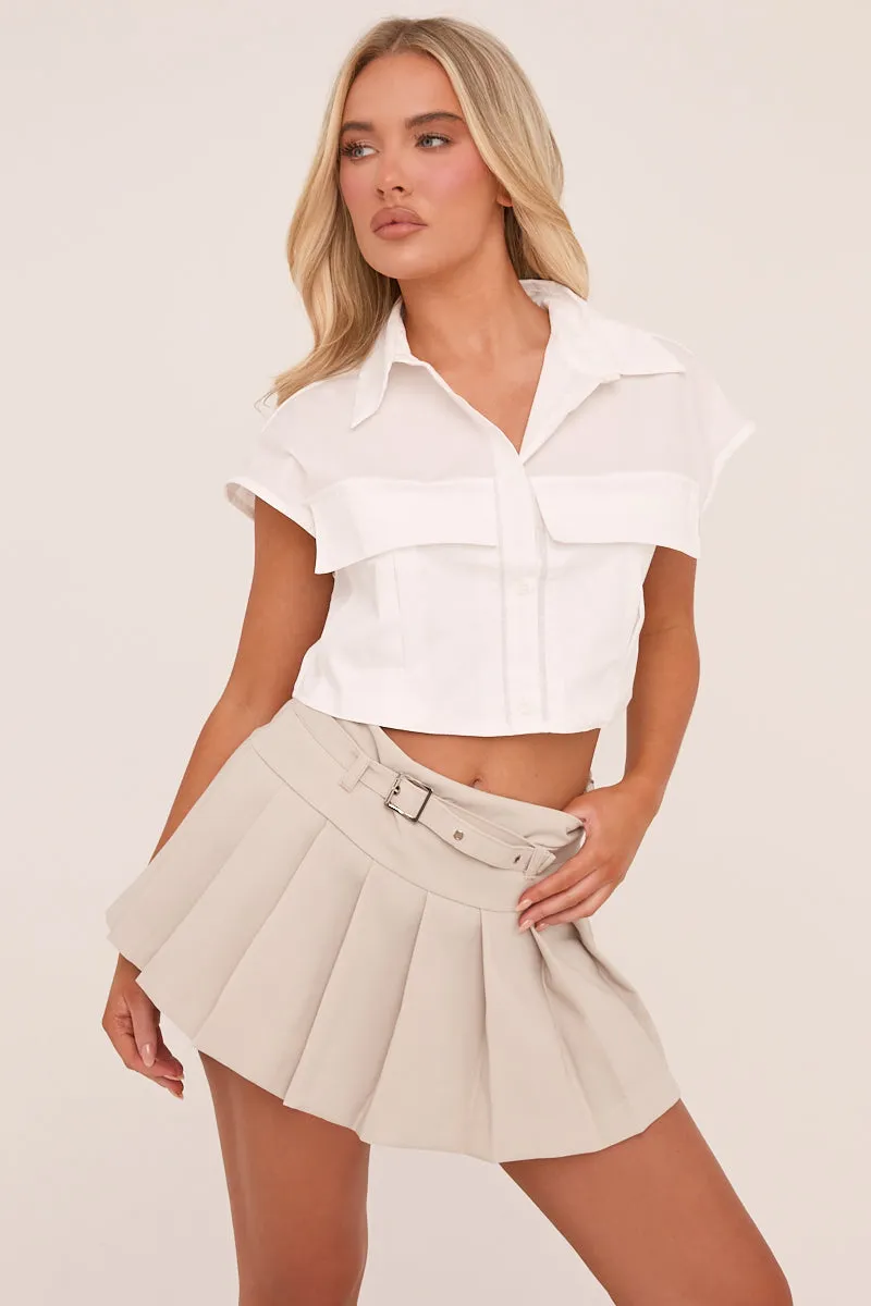 White Front Pocket Cropped Shirt - Sabrina sold by Rebellious Fashion