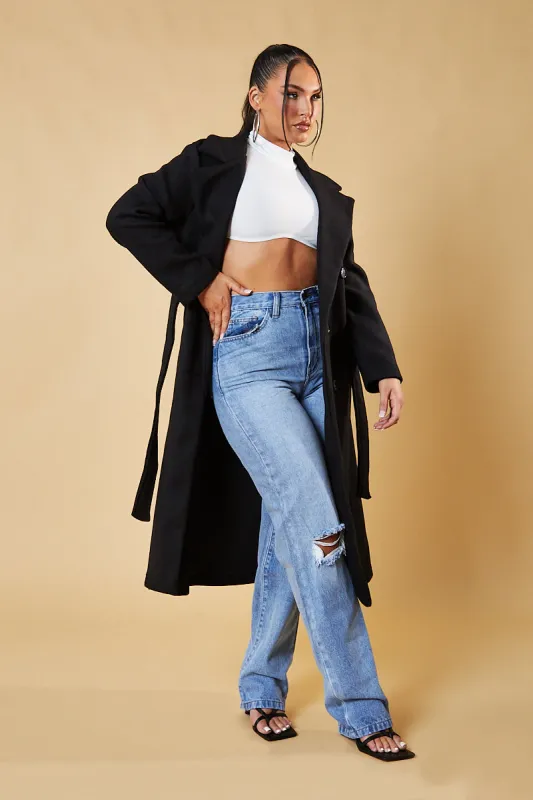 Black Oversized Double Breasted Wool Look Coat - Eloise sold by Rebellious Fashion
