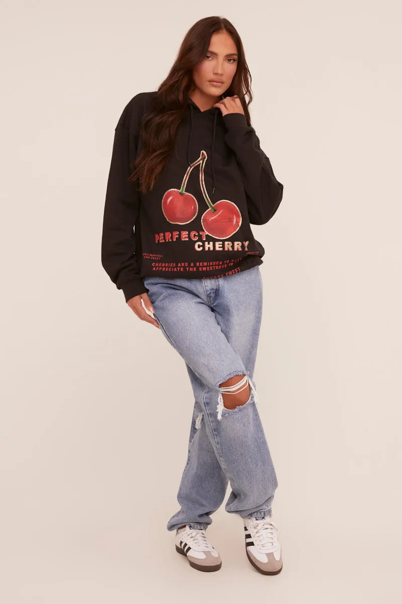 Black Cherry Print Oversized Hoodie - Molly sold by Rebellious Fashion product image thumbnail 3