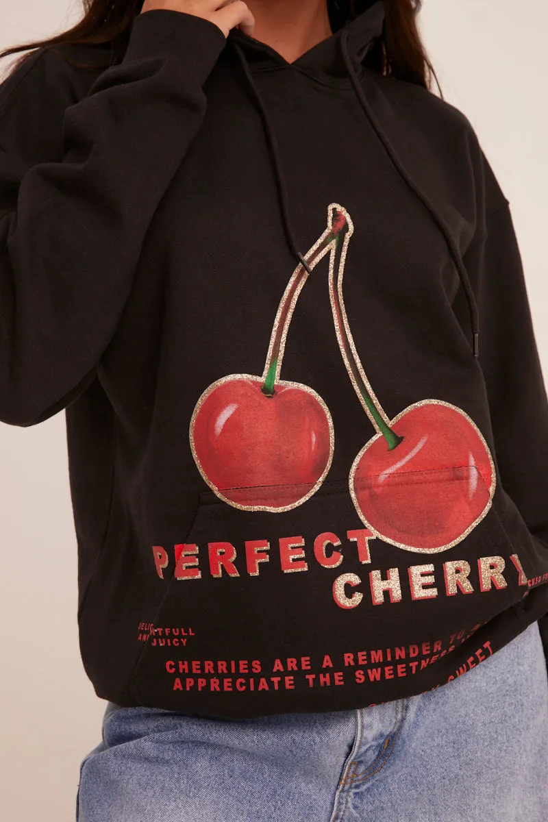 Black Cherry Print Oversized Hoodie - Molly sold by Rebellious Fashion product image thumbnail 4