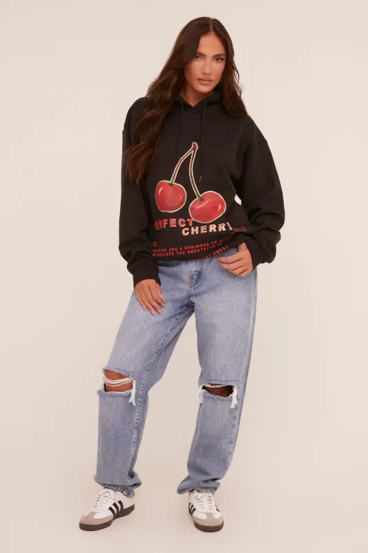 Black Cherry Print Oversized Hoodie - Molly sold by Rebellious Fashion