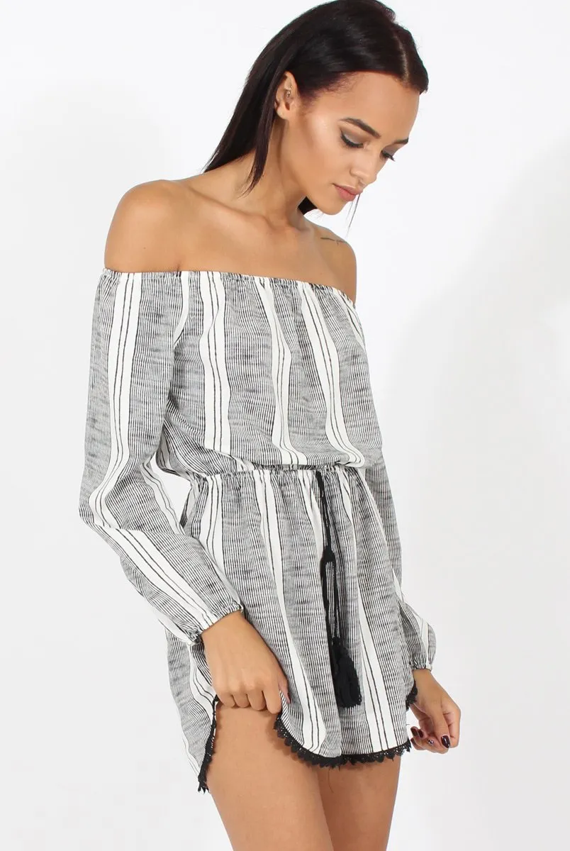 Stripe Off The Shoulder Playsuit - Abigail sold by Rebellious Fashion product image thumbnail 2