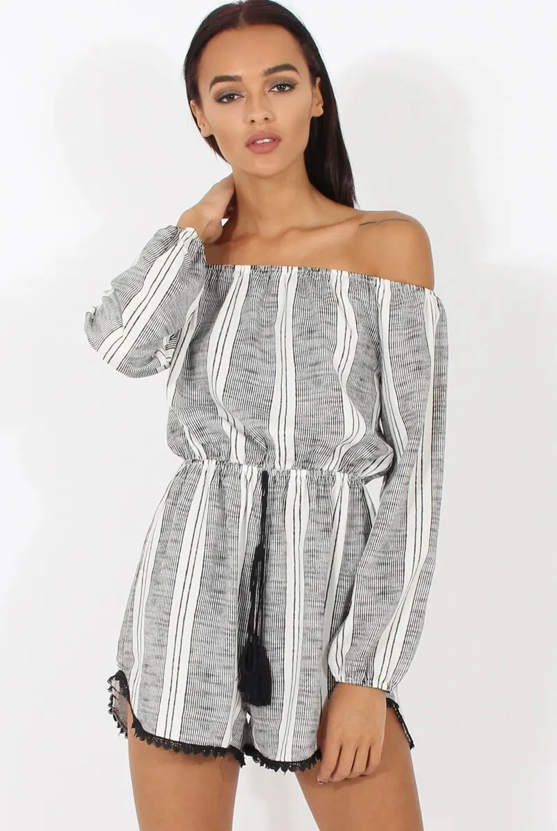 Stripe Off The Shoulder Playsuit - Abigail sold by Rebellious Fashion