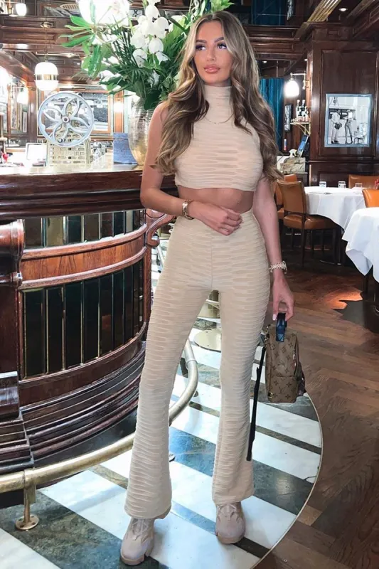 Stone High Neck Crop Top & Flare Pants Set - Dailyn sold by Rebellious Fashion