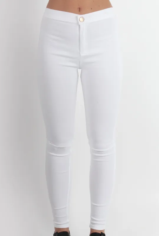 Laurie White Ripped Knee High Waisted Jeans sold by Rebellious Fashion