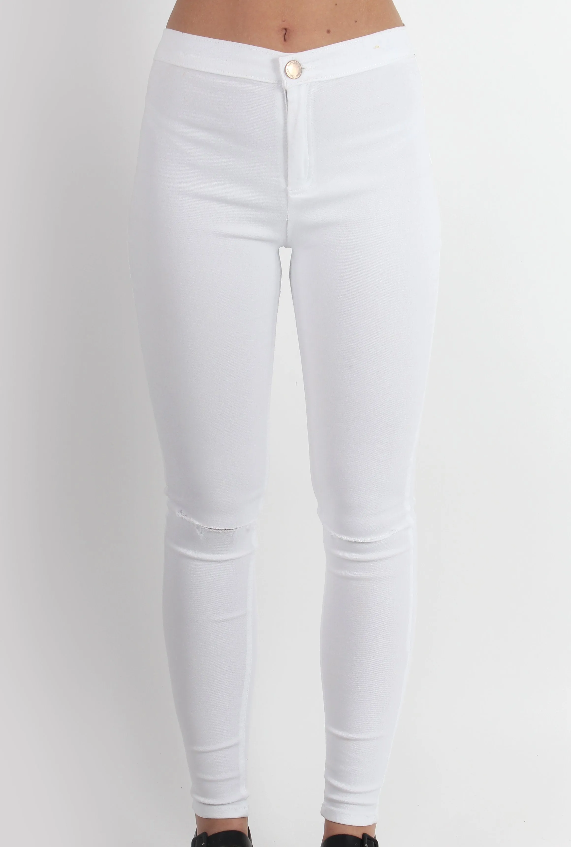 Laurie White Ripped Knee High Waisted Jeans sold by Rebellious Fashion