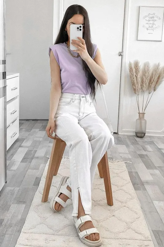 Lilac Shoulder Pad Oversized T-shirt - Amzie sold by Rebellious Fashion