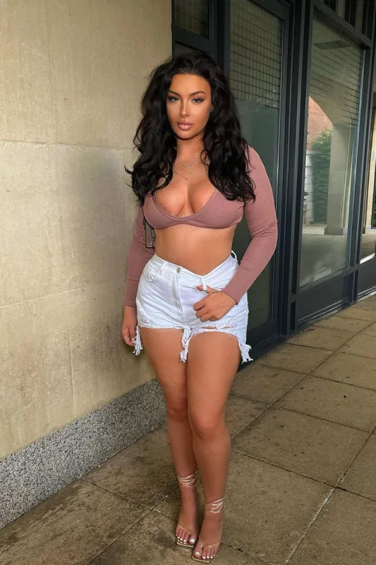 Mocha Rib V Neck Crop Top - Winnie sold by Rebellious Fashion