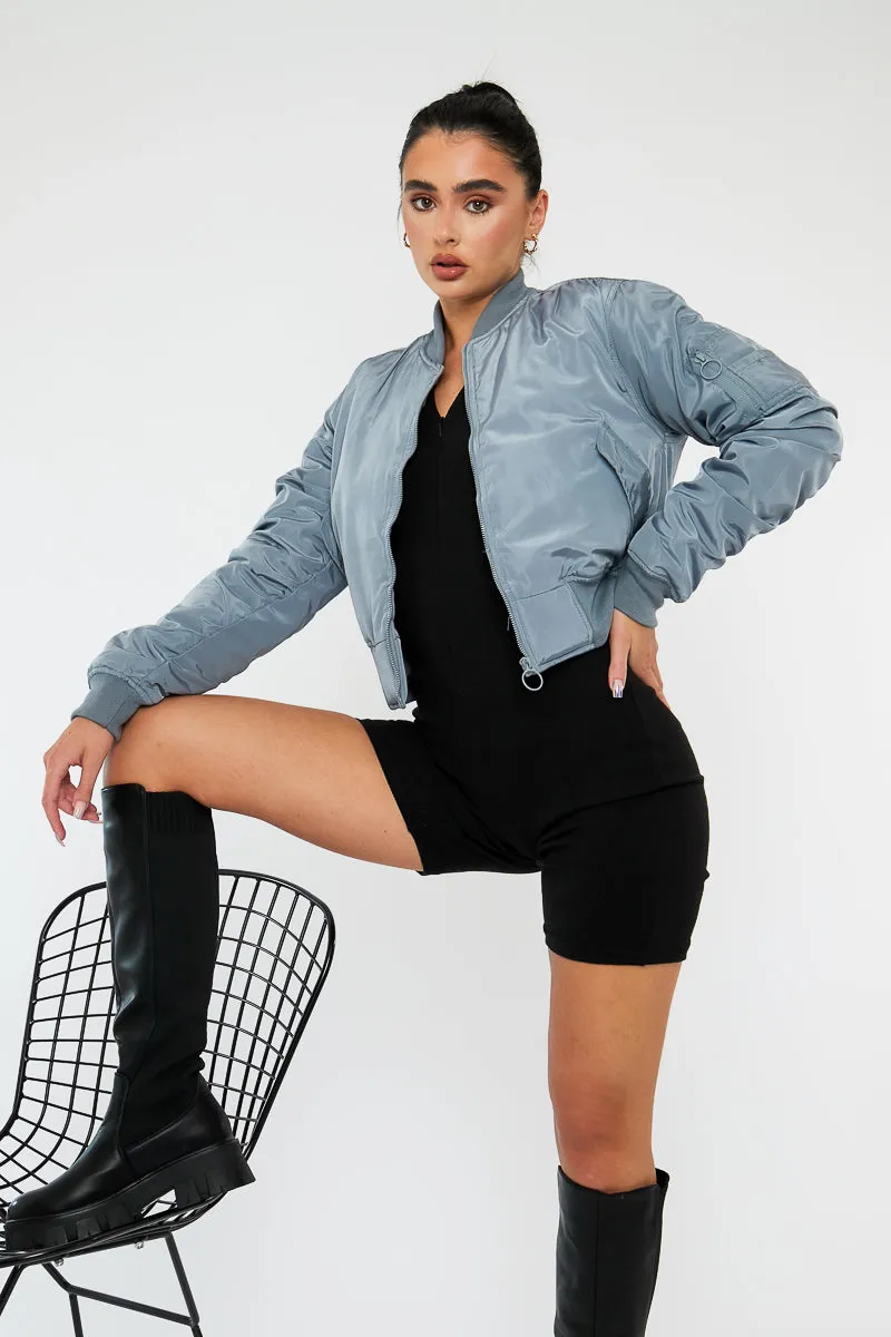 Grey Zip Front Bomber Jacket - Jiya sold by Rebellious Fashion