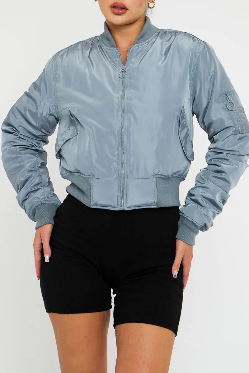 Grey Zip Front Bomber Jacket - Jiya sold by Rebellious Fashion product image thumbnail 3