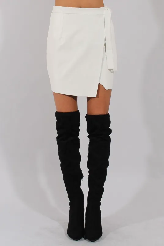 White PU Wrap Around Mini Skirt - Jazlyn sold by Rebellious Fashion