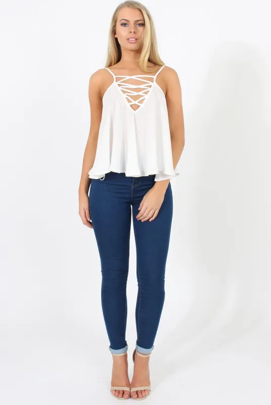 White Cross Front Detail Crop Top - Laurie made by Rebellious Fashion