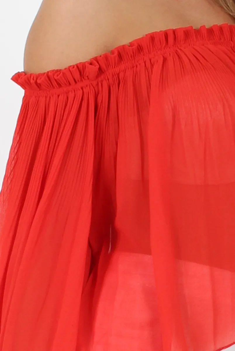 Red Pleated Three Quarter Bell Sleeve Crop - Stacey sold by Rebellious Fashion product image thumbnail 4
