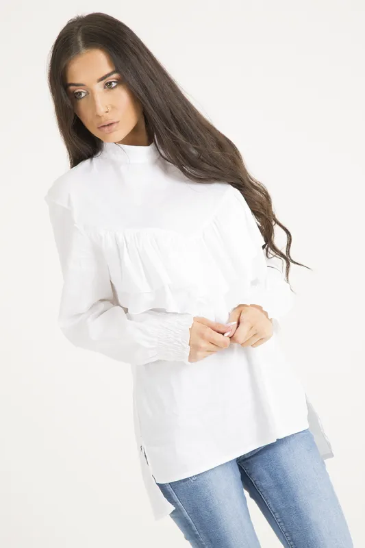 White Frill Detail Oversized Shirt - Lydia sold by Rebellious Fashion