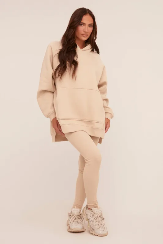 Beige Oversized Hoodie And Leggings Co-ord Set - Renee sold by Rebellious Fashion