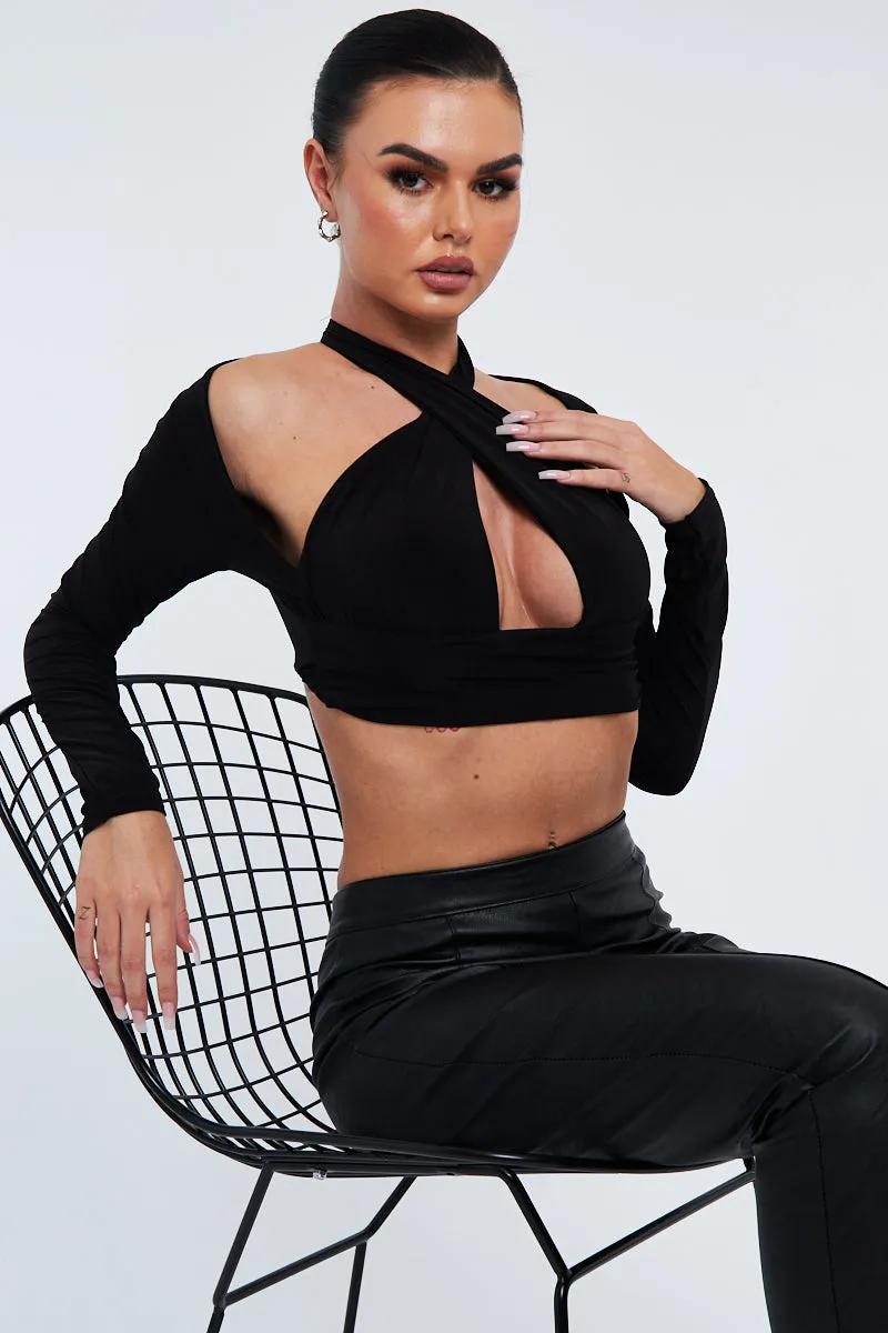 Black Halter Neck Cut Out Crop Top - Sno sold by Rebellious Fashion product image thumbnail 5