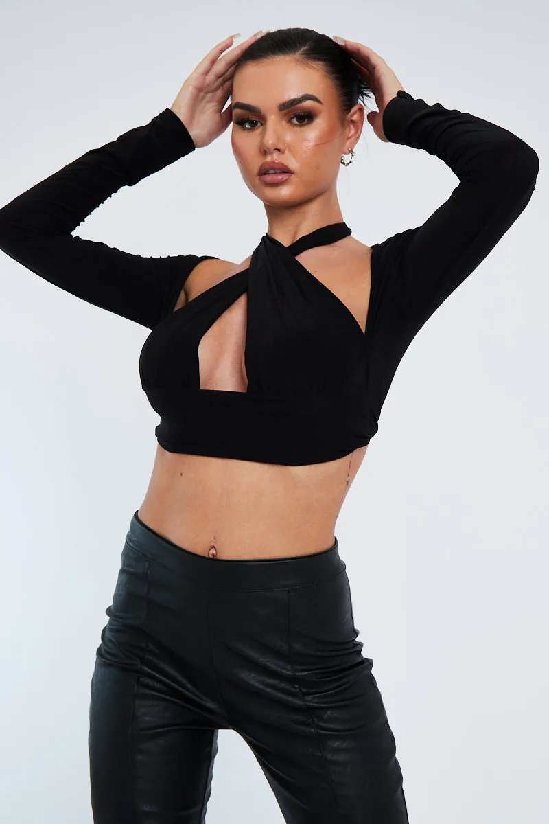 Black Halter Neck Cut Out Crop Top - Sno sold by Rebellious Fashion product image thumbnail 2