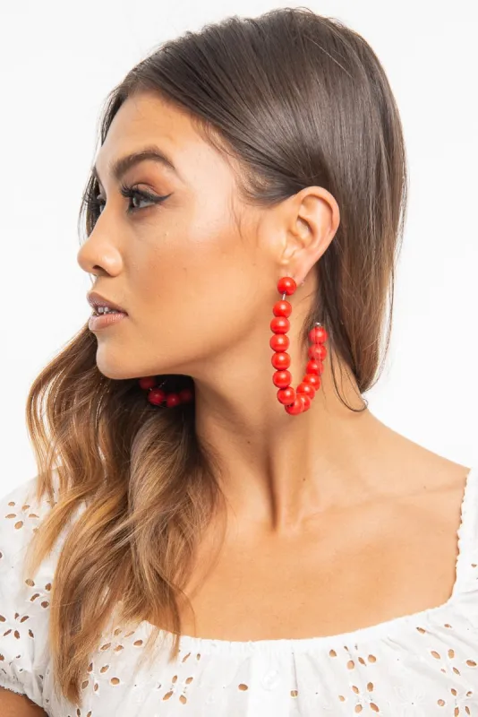 Red Beaded Hoop Earring - Amyja sold by Rebellious Fashion