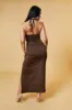 Brown Cut Out Ruched Halter Back Maxi Dress - Arina sold by Rebellious Fashion