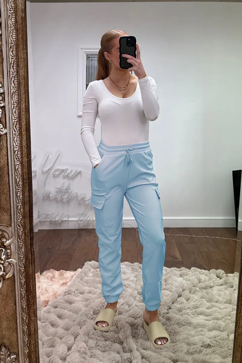 Light Blue Cuffed Hem Cargo Trousers - Rain sold by Rebellious Fashion