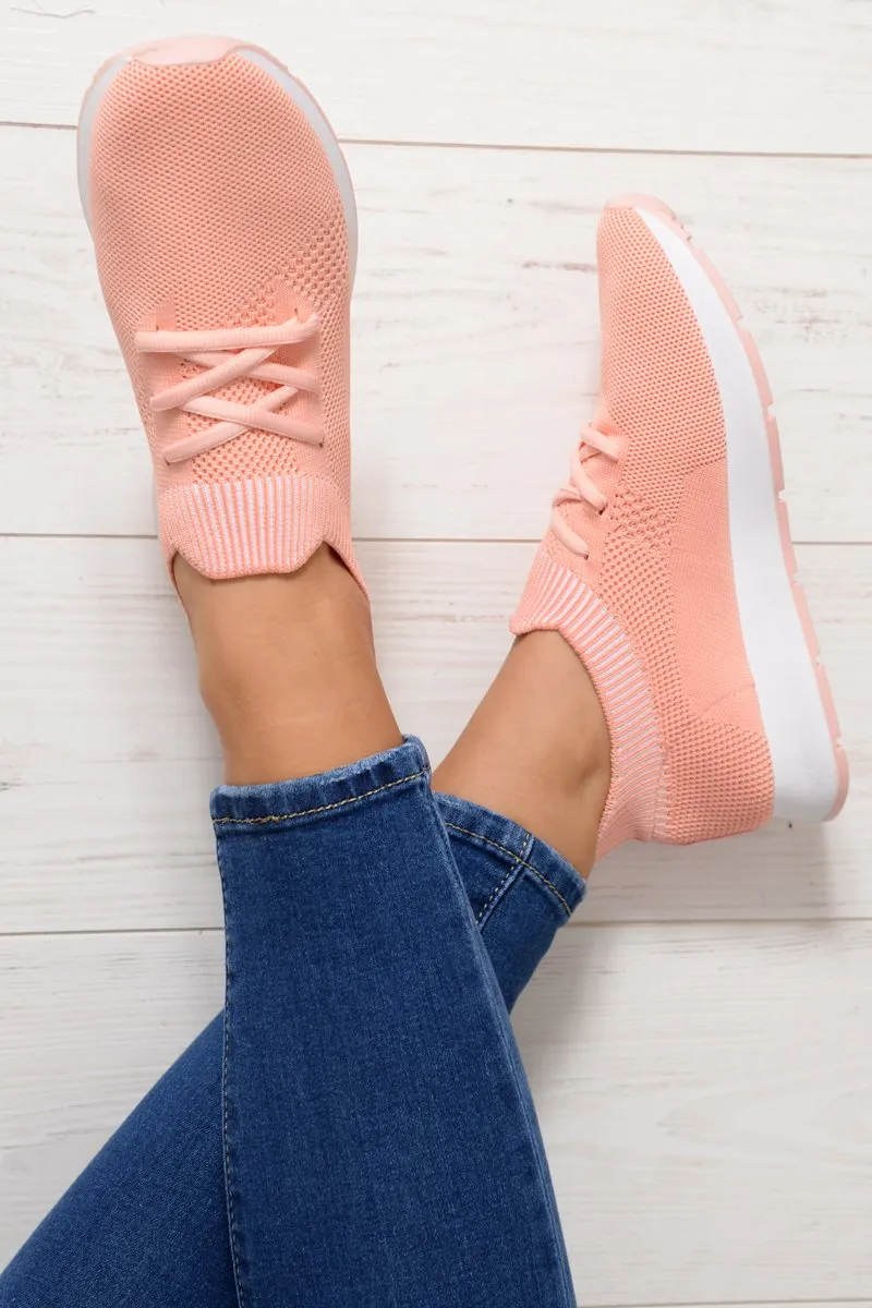 Pink Stretch Mesh Lace Up Trainers - Beulah sold by Rebellious Fashion