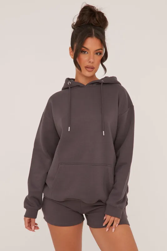 Grey Oversized Hoodie & Shorts Loungewear Co-ord Set - Niva sold by Rebellious Fashion