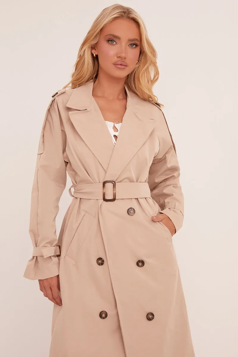 Beige Longline Belt Detail Button Front Trench Coat - Melony sold by Rebellious Fashion product image thumbnail 5
