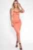 Rust Satin Cowl Neck Midi Bodycon Dress - Liliana sold by Rebellious Fashion