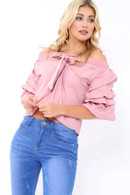 Rose Bardot Ruched Sleeve Top - Kiera sold by Rebellious Fashion