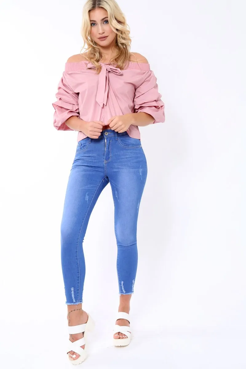 Rose Bardot Ruched Sleeve Top - Kiera sold by Rebellious Fashion product image thumbnail 2
