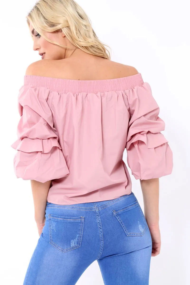 Rose Bardot Ruched Sleeve Top - Kiera sold by Rebellious Fashion product image thumbnail 4