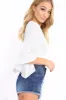 White Plunge Bell Sleeve Crop Top - Merla sold by Rebellious Fashion