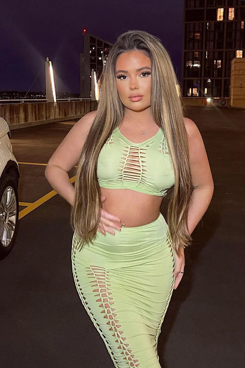 Sage Knot Cut Out Crop Top & Midi Skirt Set - Clara sold by Rebellious Fashion