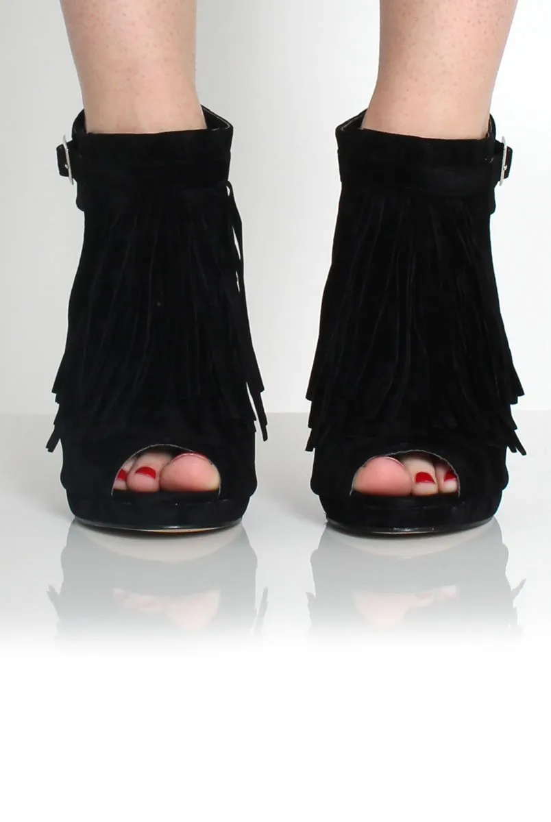 Fern Black Suede Tassel Peep Toe Heels sold by Rebellious Fashion product image thumbnail 2