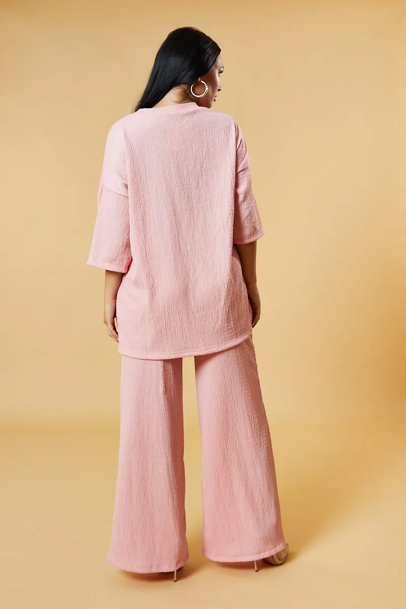 Pink Textured Knit Trousers & Oversized Top Co-ord Set - Cecelia sold by Rebellious Fashion product image thumbnail 4