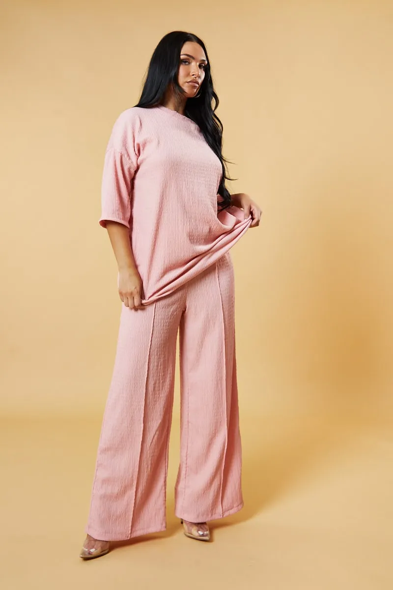 Pink Textured Knit Trousers & Oversized Top Co-ord Set - Cecelia sold by Rebellious Fashion