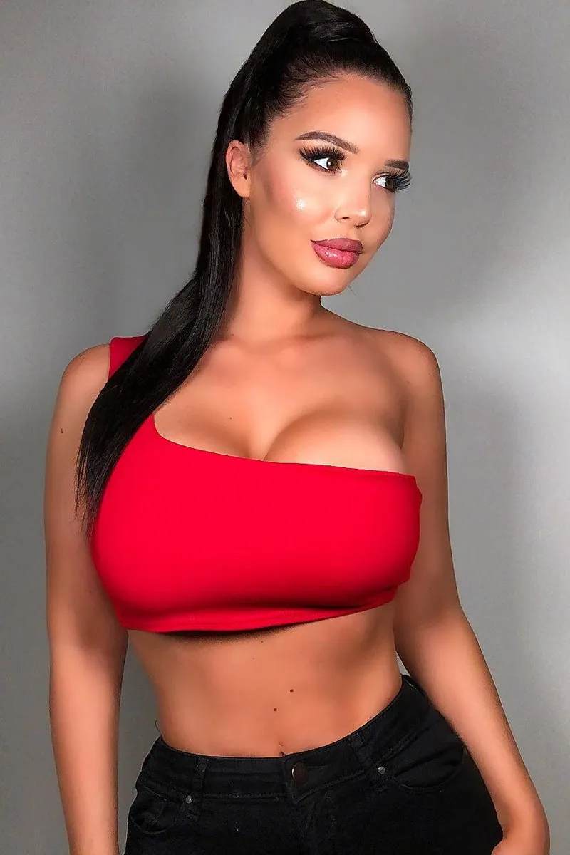 Red One Shouldered Crop Top - Kamri sold by Rebellious Fashion