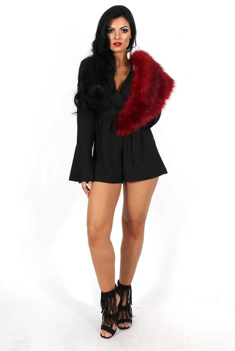 Julia Black Bell Sleeve Tie Waist Playsuit sold by Rebellious Fashion product image thumbnail 4