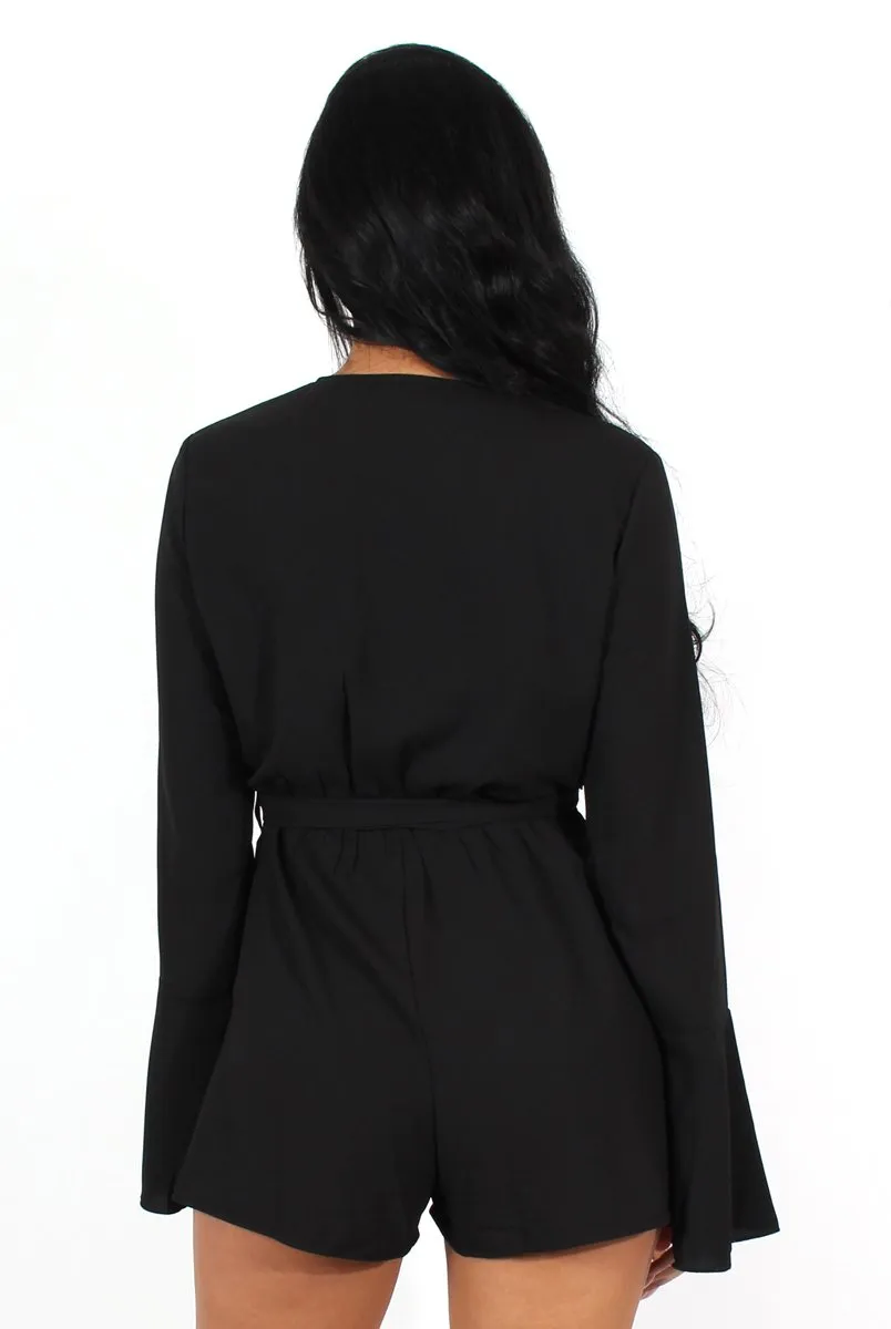 Julia Black Bell Sleeve Tie Waist Playsuit sold by Rebellious Fashion product image thumbnail 3