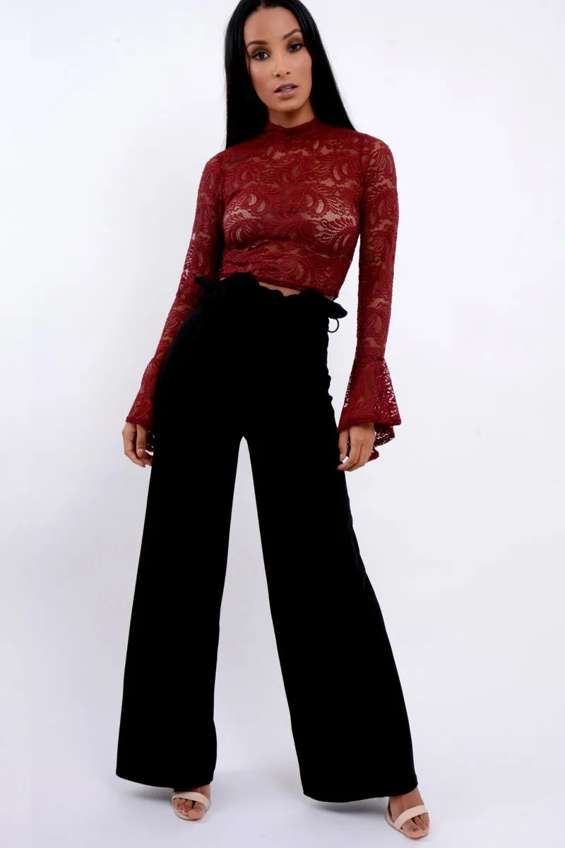 Wine Lace High Neck Crop Top with Key Hole Back - Ellah sold by Rebellious Fashion product image thumbnail 2