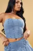 Light Blue Denim Corset Top & Pleated Mini Skirt Co-ord Set - Roza sold by Rebellious Fashion